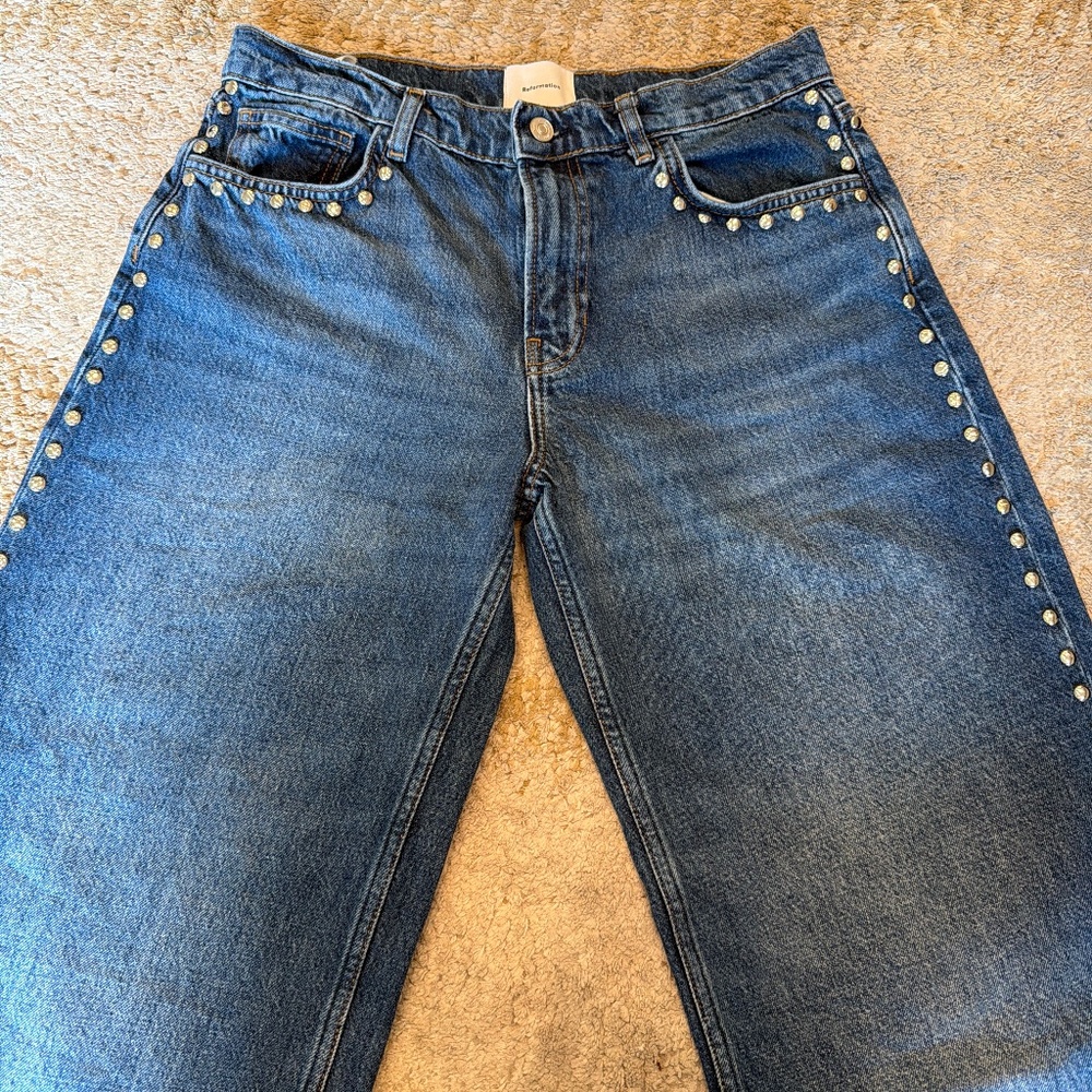 Reformation Cary High Rise Slouchy Wide Leg Jeans Blue - Size 29